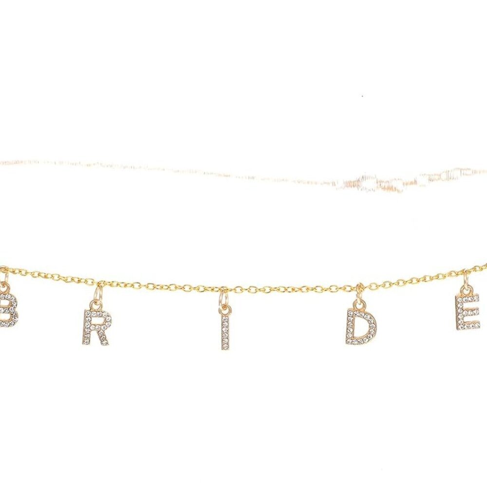 Gold-tone 'BRIDE' Letter Charm Anklet with Crystal Accents